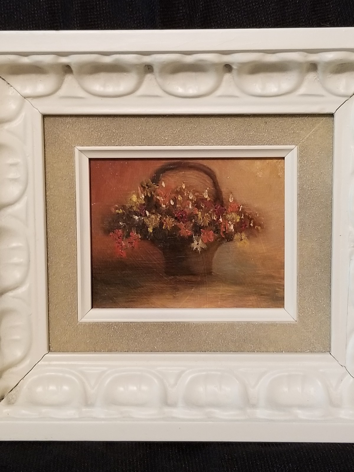 Small Vintage Oil On Board Framed Painting Basket Of Flowers Still Life Decor