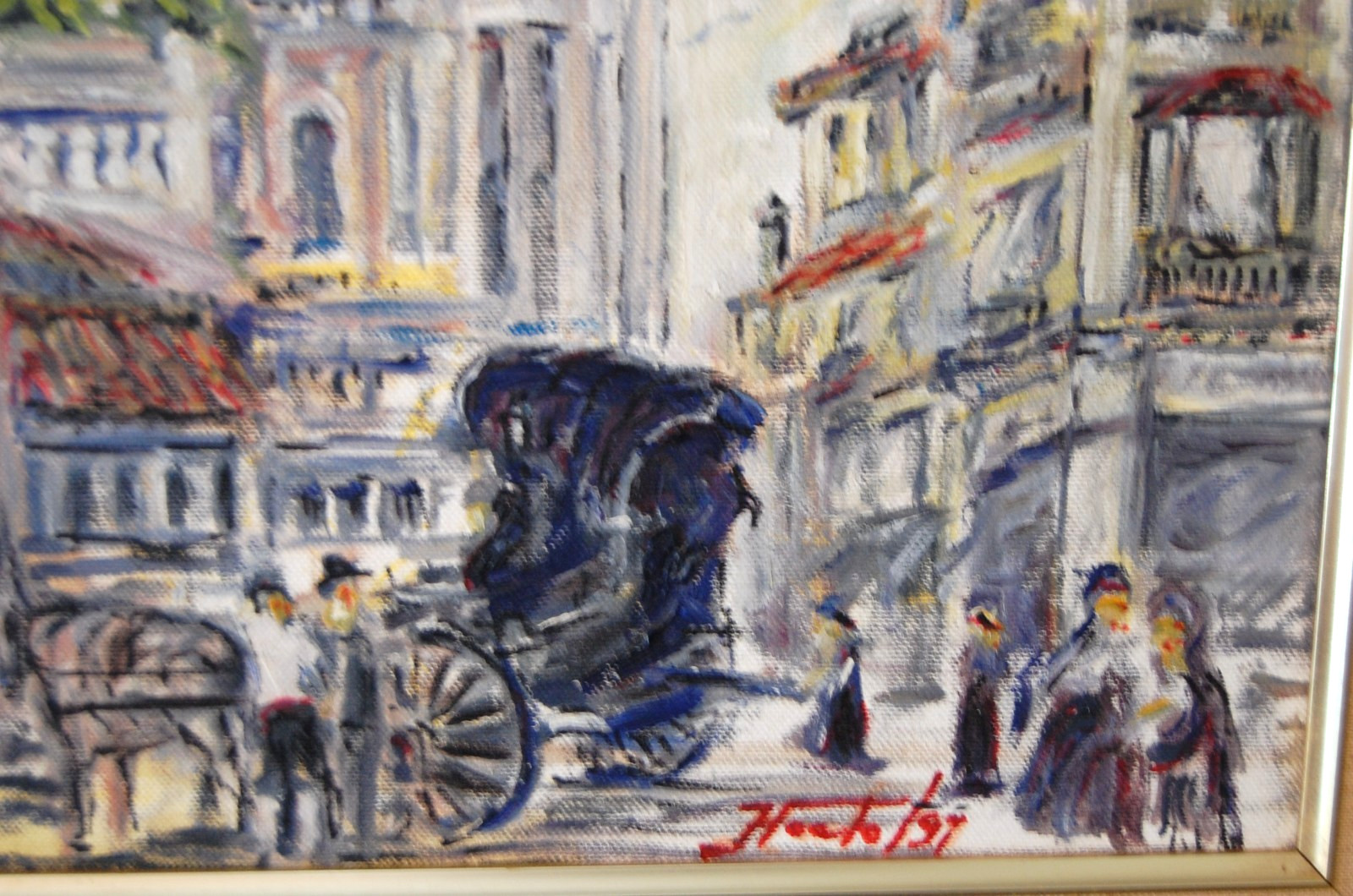 FRAMED ORIGINAL STREET SCENE OIL OF 1800’S CORDOBA, SPAIN ARTIST: HECTO VIDAL