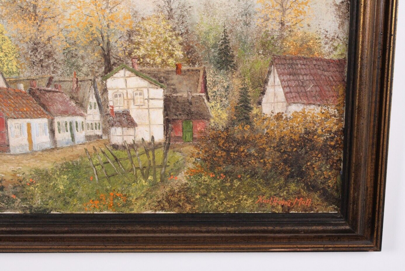 Old Town Cityscape Vintage Oil Painting On Canvas Signed Karl Heinz Moll