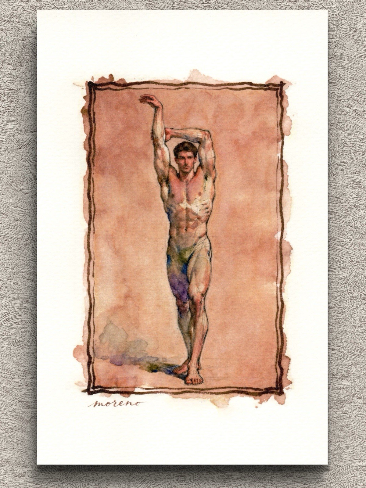 Original Watercolor Painting Male Figure Portrait Book Page (5.5 × 8.5 inches)