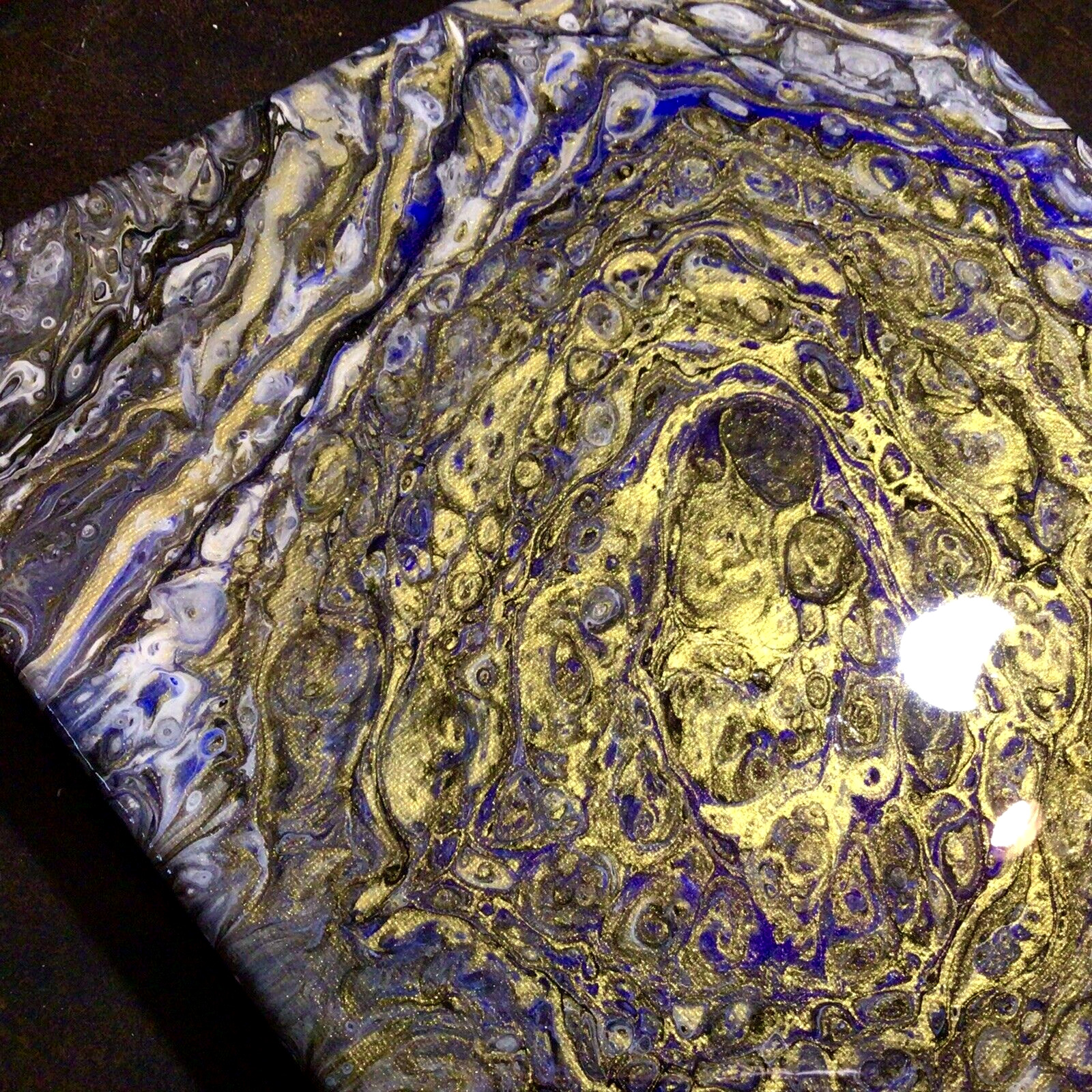 ABSTRACT PAINTING ORIGINAL ACRYLIC SIGNED CANVAS 14” x 11″ METALLIC GOLD PURPLE