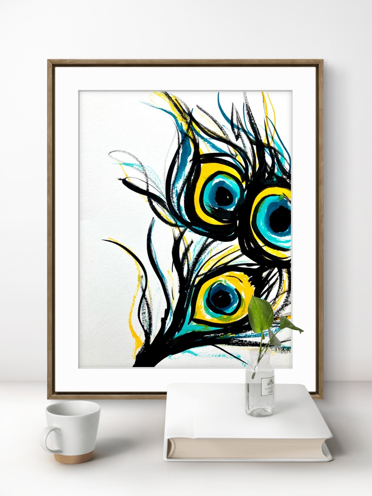 TITA PAINTZ Peacock Feathers Abstract Painting Original Hand Painted Wall Art