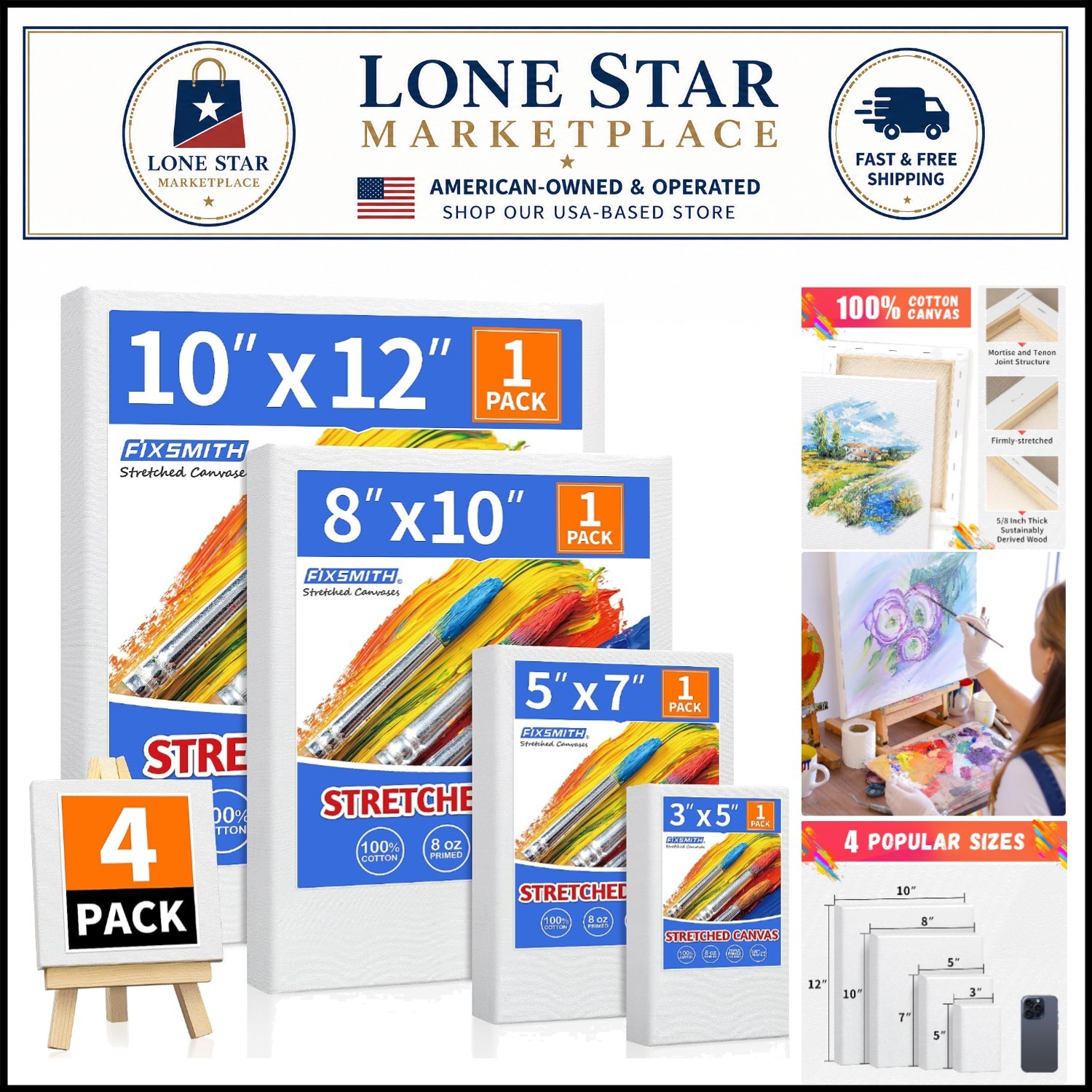 Durable Stretched Canvases – Canvas Set of 4, Ready for Your Artistic Vision