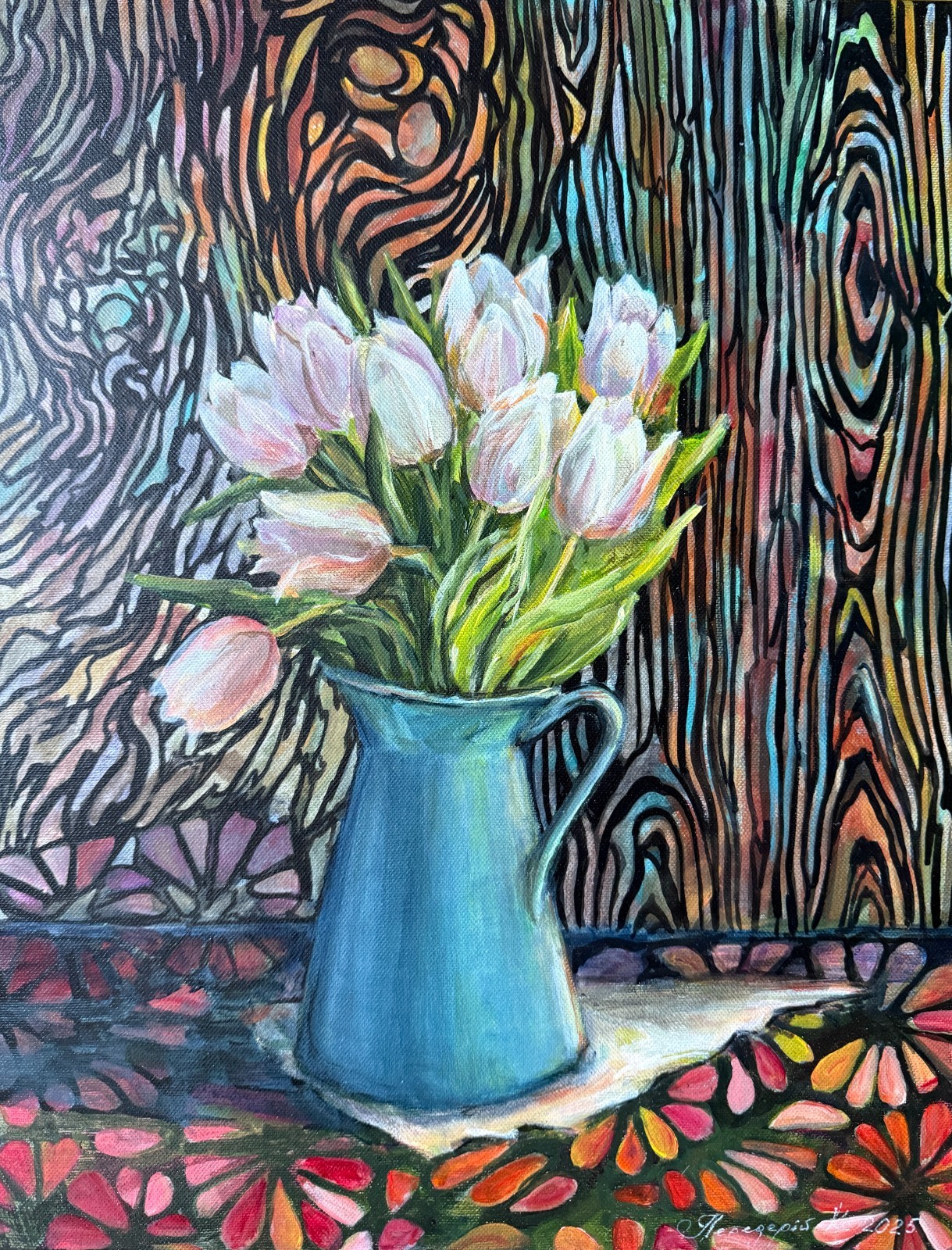 art 627 original painting 19.7×15.7 in (50×40 cm) acrylic Tulips still life