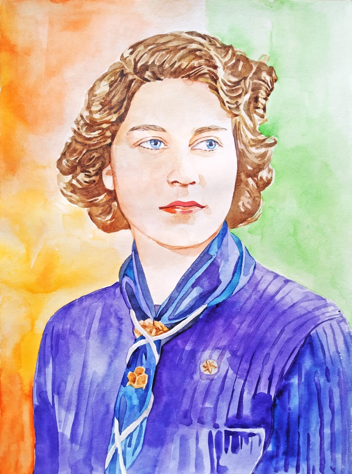 11,69 × 15,75″ Elizabeth II in 1943 ~Princess~ watercolor SIGNED and DATED