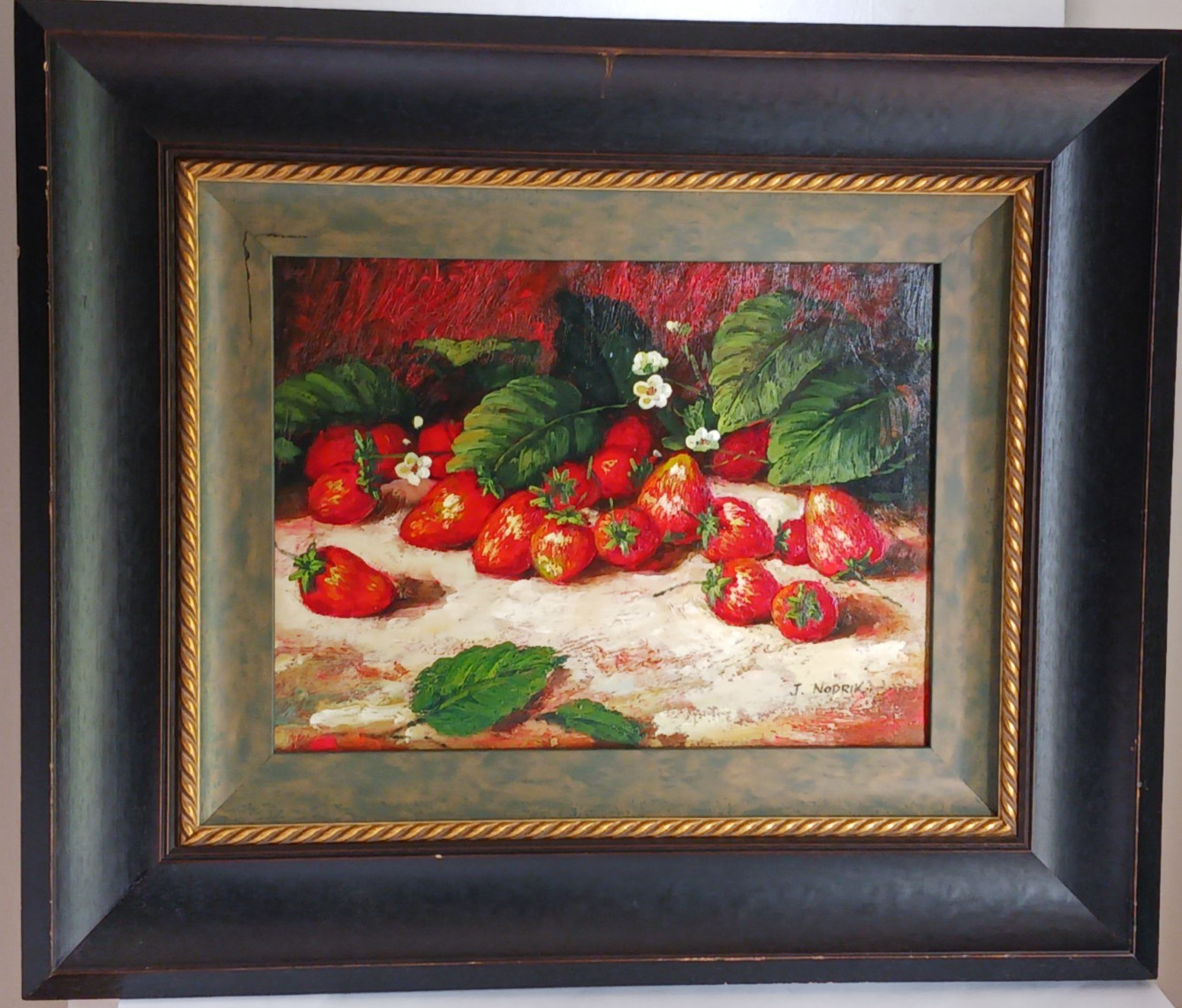 Vtg Oil Painting Still Life Strawberries MCM mid 20th C. signed $895 orig