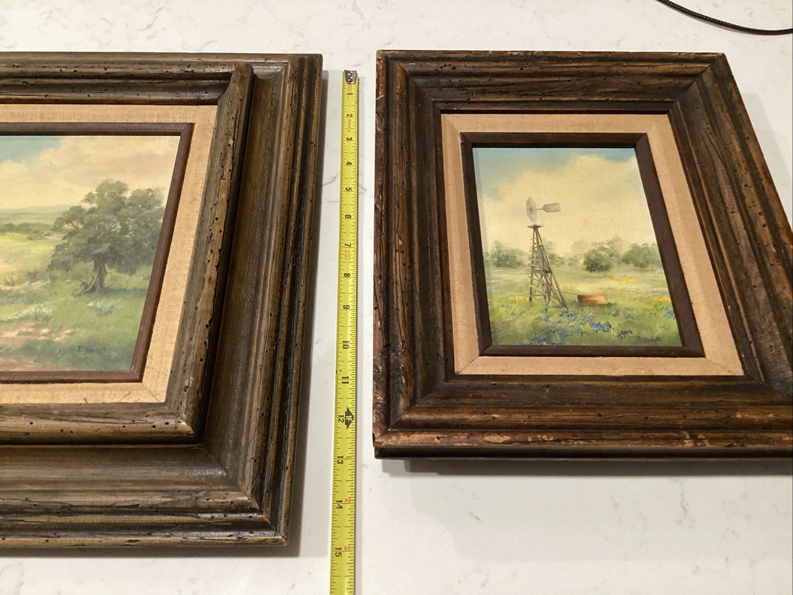 Pair Original Texas Bluebonnet ~ Windmill Paintings ~ Texas Hill Country Artist