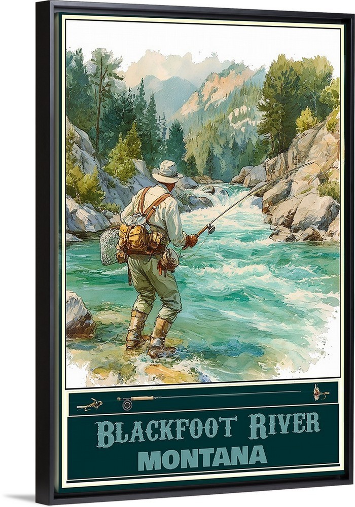 Blackfoot River Montana Fishing Travel Poster Prints Framed Or Canvas Fisht Art