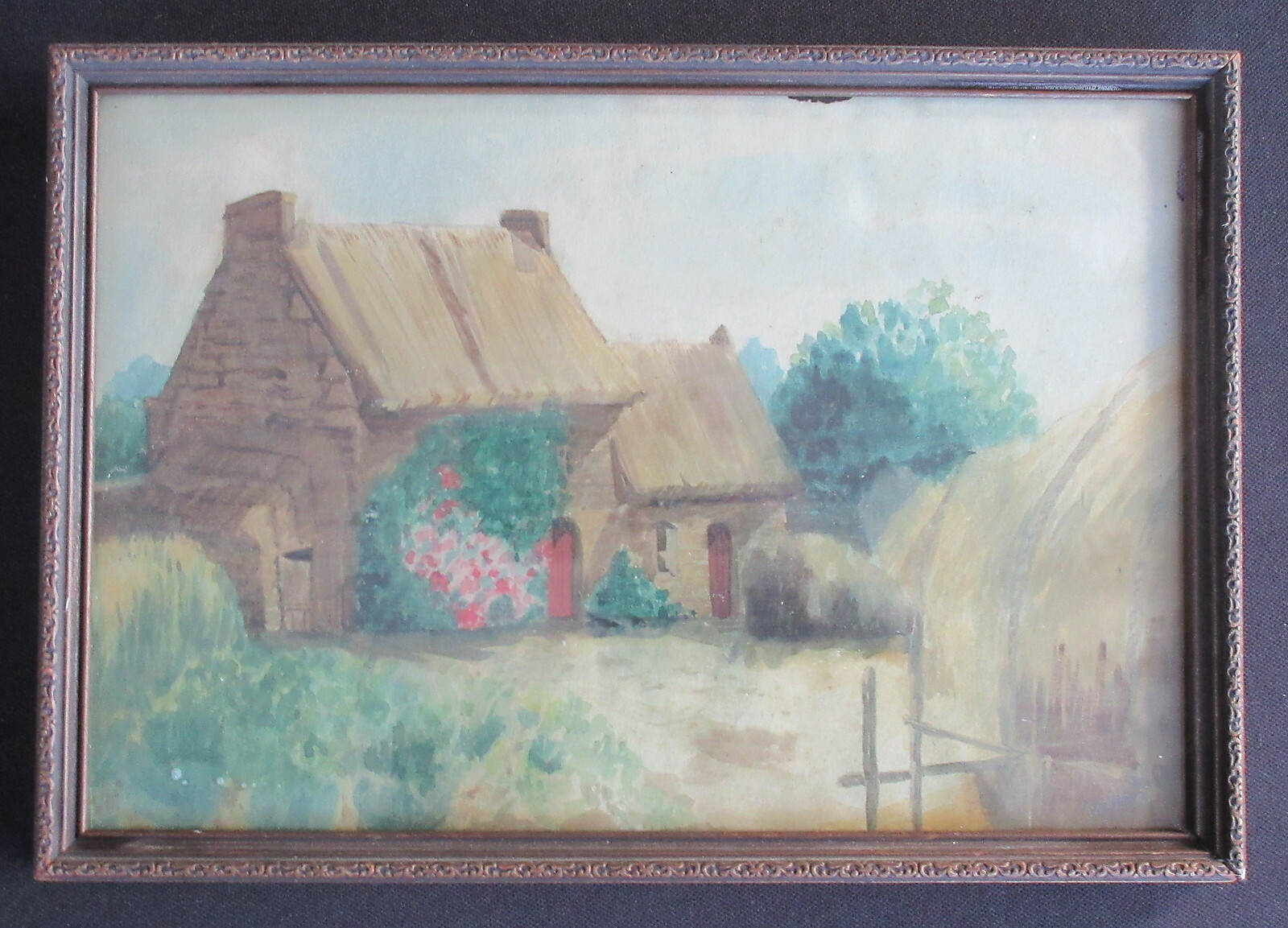 Vintage Framed Untitled Original Watercolor on Paper Signed O. E. Hart