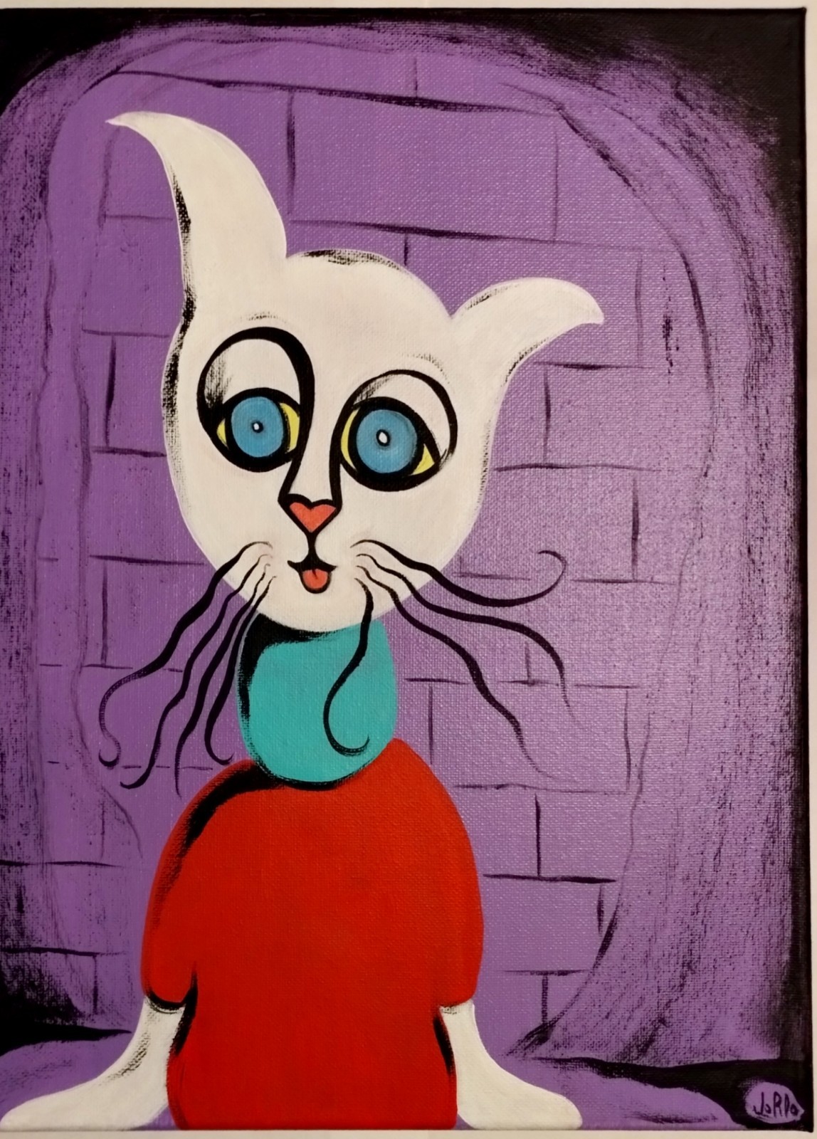 PURPLE CAT POP EXPRESSIONISM PAINTING STRETCHED CANVAS..11 X 14 BY: JORDO