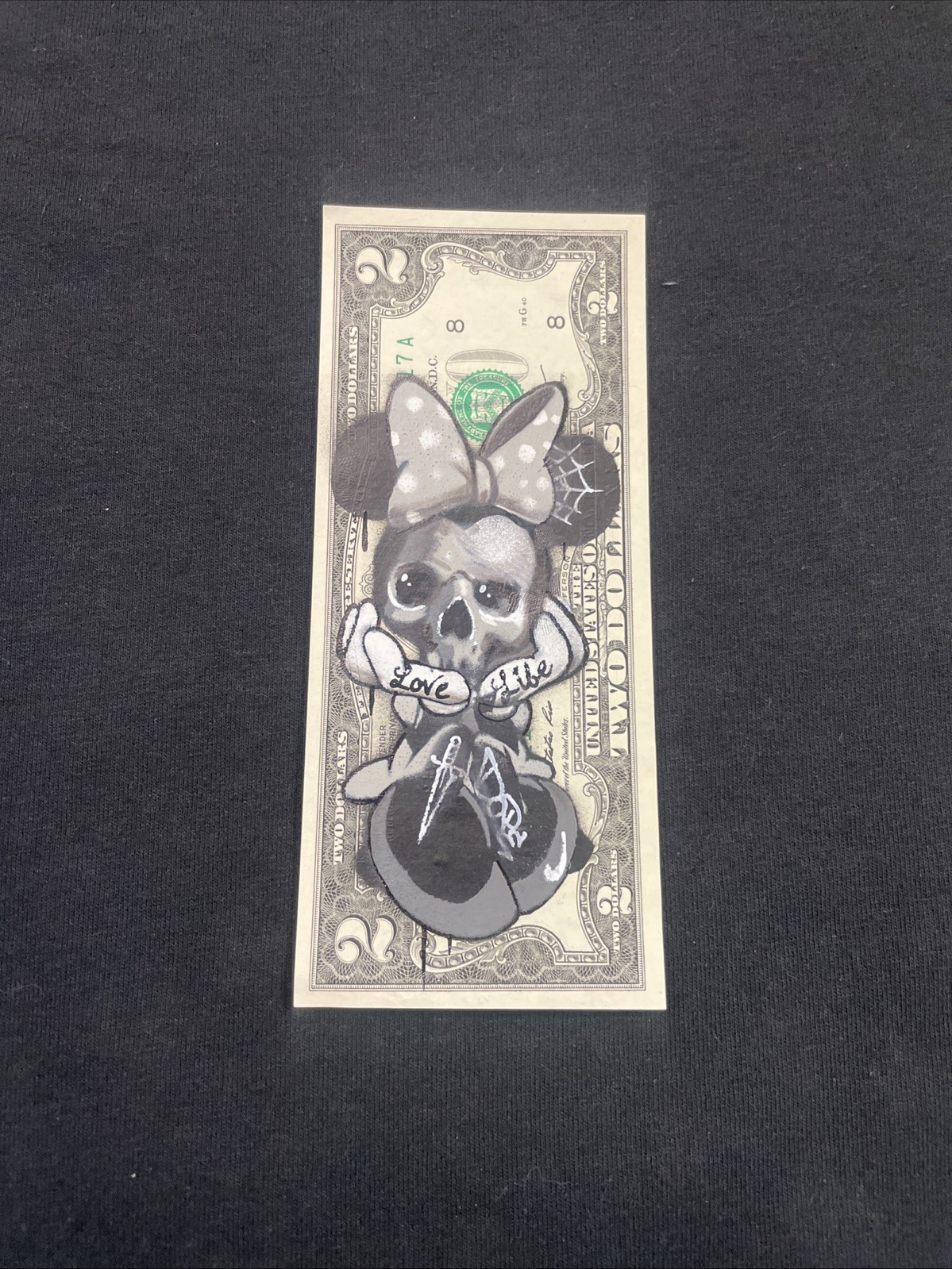 Wicked Minnie Mouse 2 Dollar Bill Original painting Graffiti Street Art