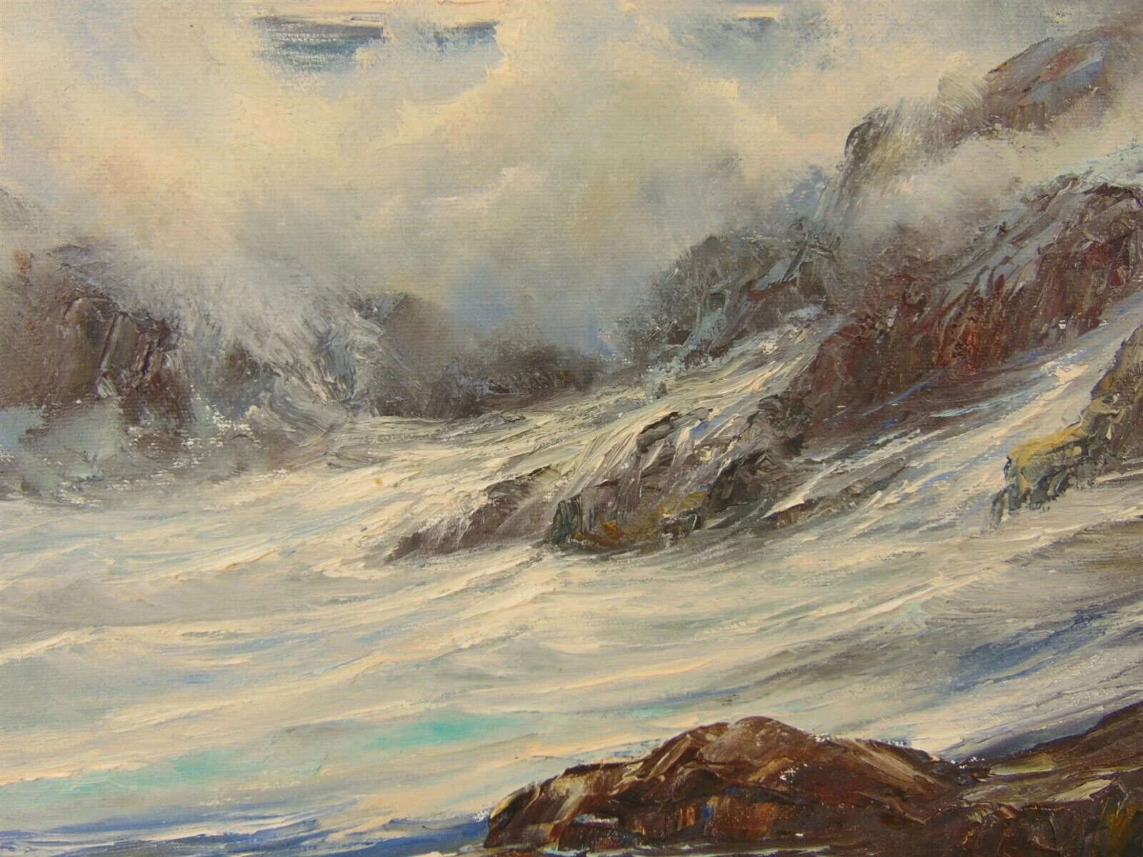 Original Painting Horizontal SEASCAPE by ROSEMARY MINER Rocks Storm Superb!