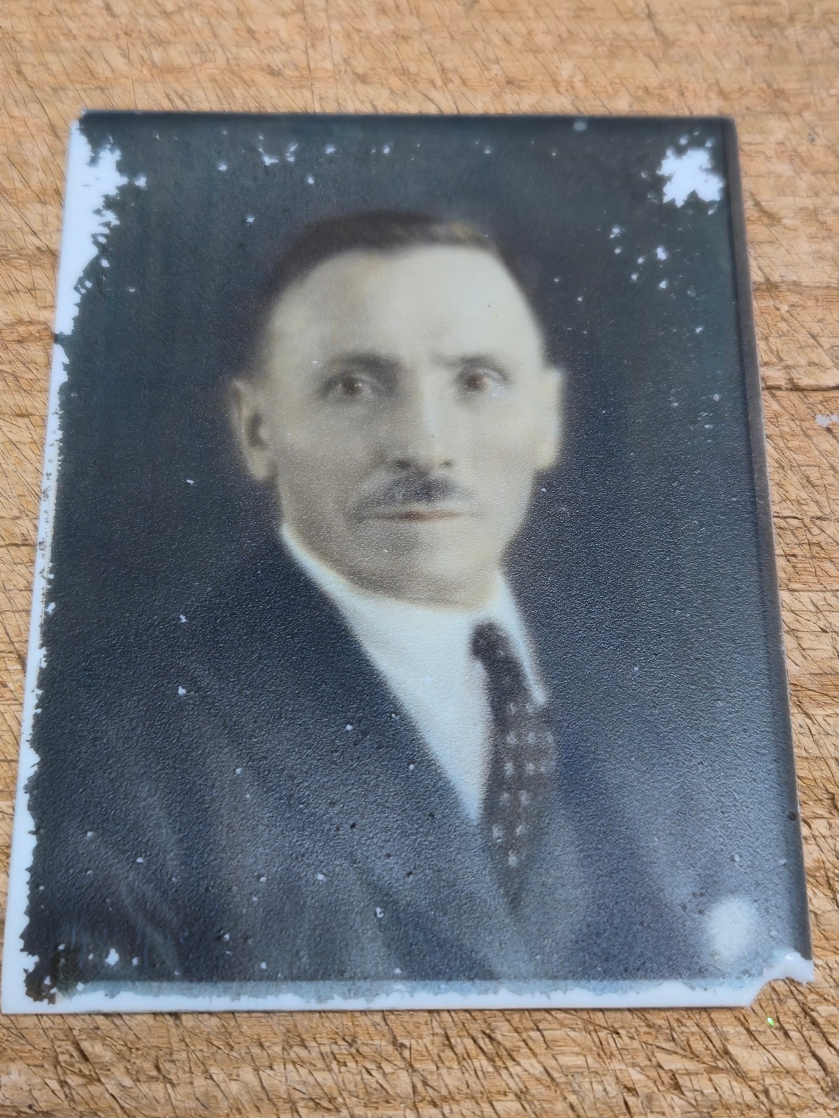 Antique PORTRAIT On Porcelain Glass of A Distinguished Looking Man 4×3″