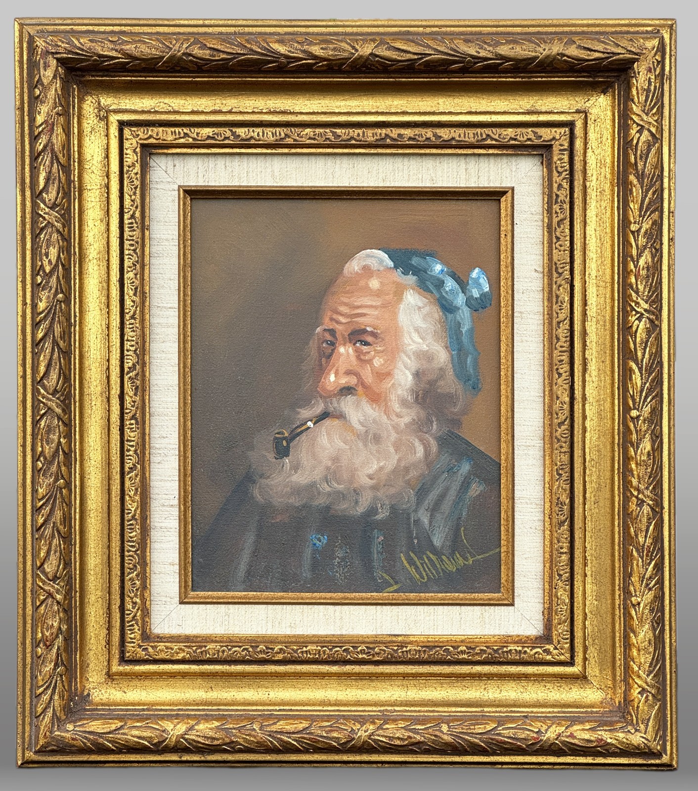Vintage Oil Painting Portrait by I. Williams, Old Man w/ Beard, Beautiful Frame