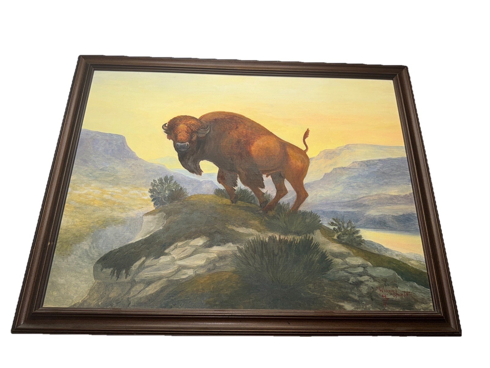 Original OIL painting BUFFALO Bull WESTERN Art bison “warring Shield 68″ 26″x21”