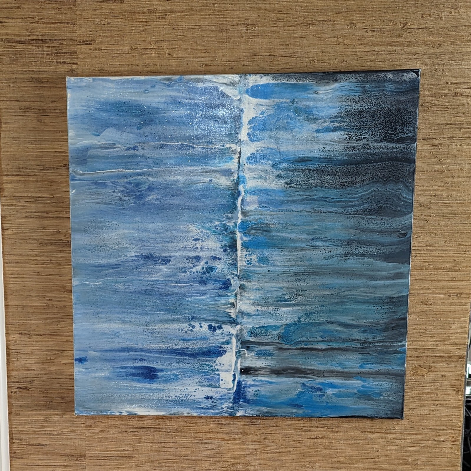 Dark Reflections in Blues – Acrylic Pour Swipe Painting 30″ x 30″ x 1.5″