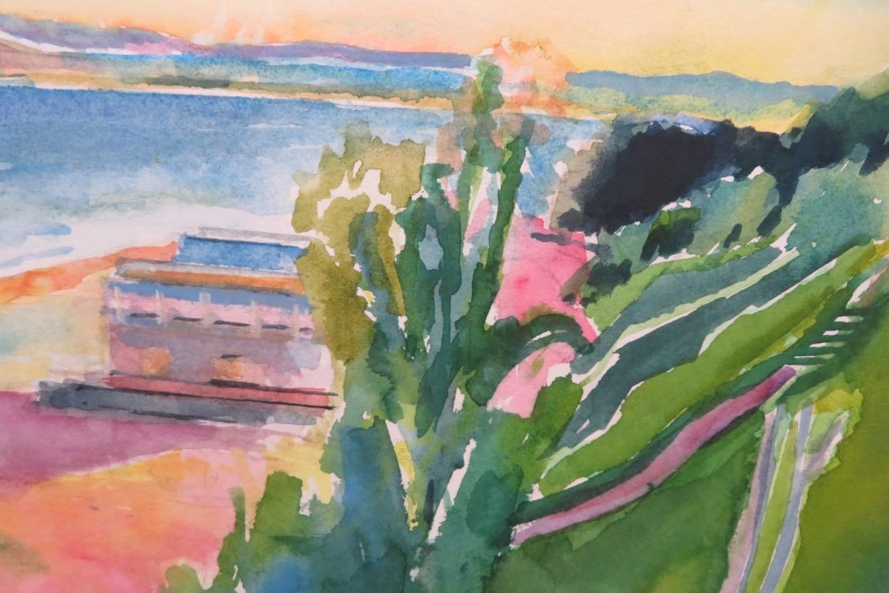NIEL BALLY (1951-) 1980s colourful impressionist watercolour SANTANDER BAY SPAIN