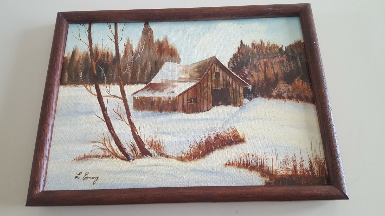 CANVAS PANEL BOARD OIL PAINTING PICTURE/WALL HANGING/ WINTER BARN SCENE
