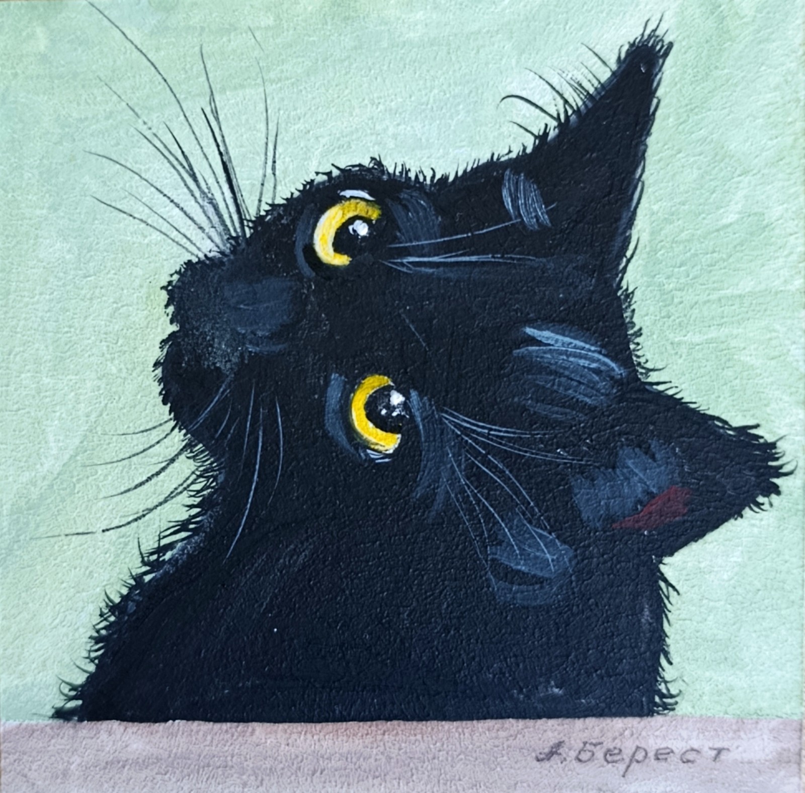 Original Oil Painting Black Cat Handmade Framed Art, Cute Cat Lover Gift,