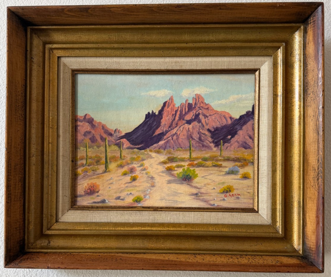 Vintage Mid-Century Desert Mountain Landscape Oil Painting Arizona Signed Framed
