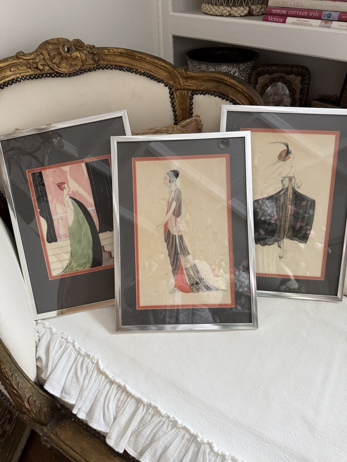 Antique Vtg new York School Design 1919 Art Deco Paintings Fashion 3 Frames