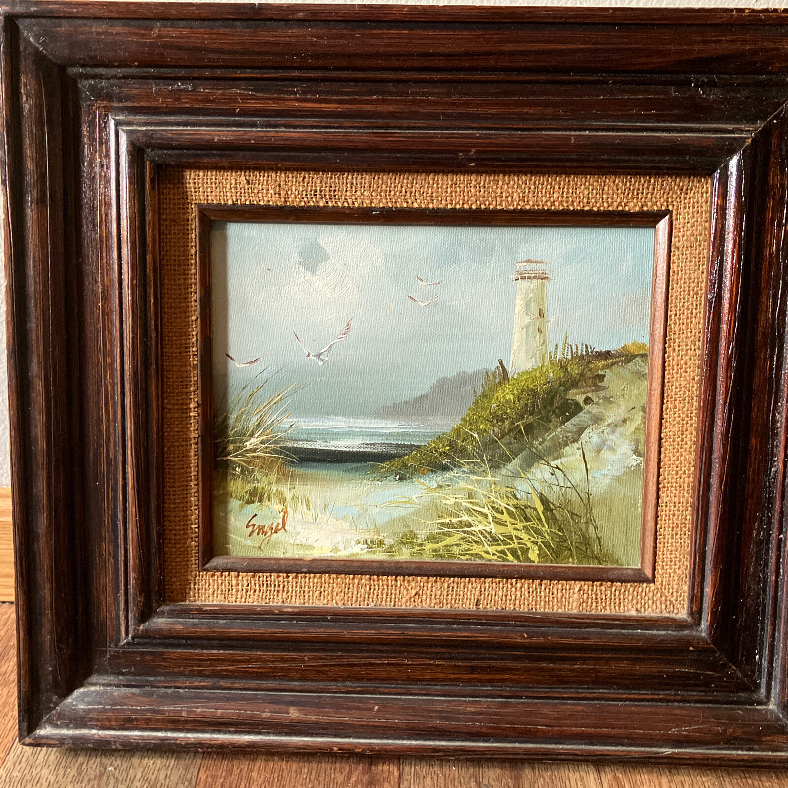 Original Engel ￼ Seascape Lighthouse Painting, 8″ X 10″ Framed