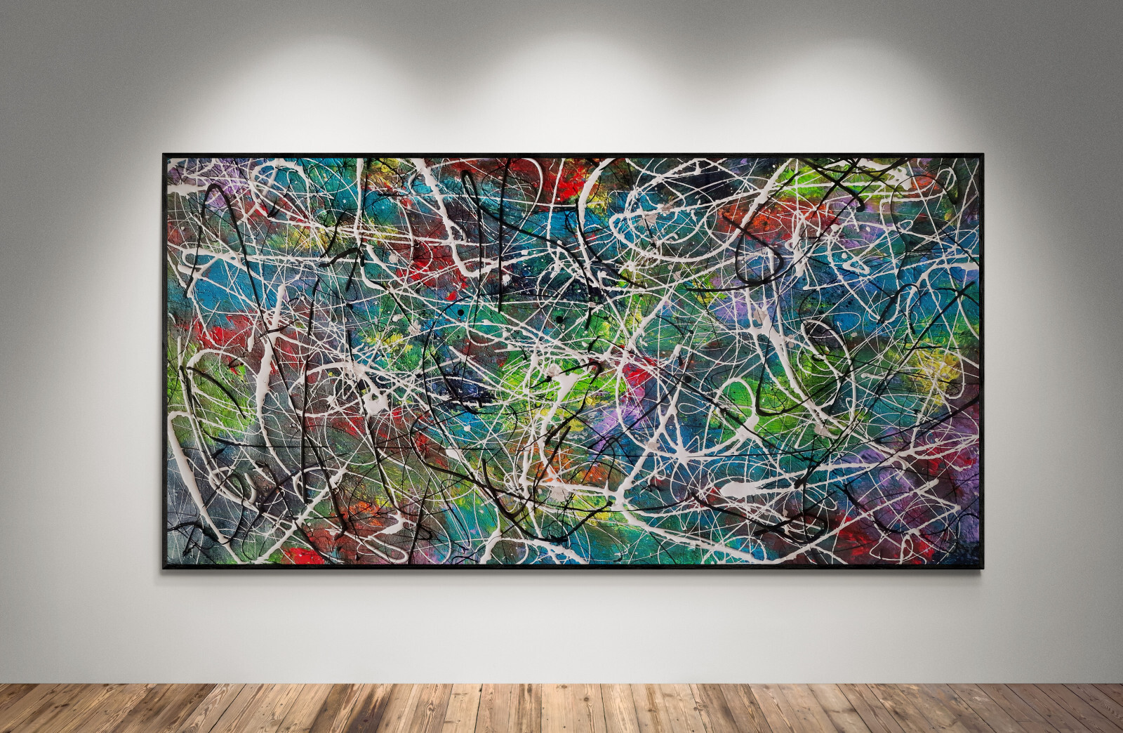 XXL Jackson Pollock Style Colorful Abstract Painting – Drip Art – 78×39 in