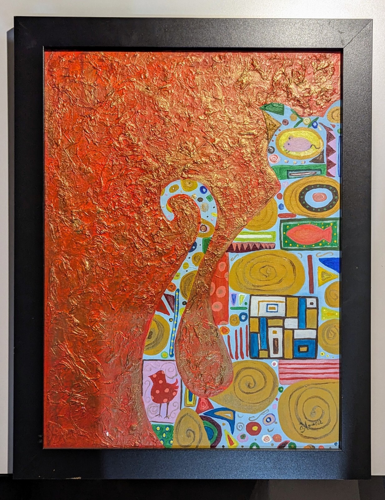“The Cool Cat” By Audrey Howell; Acrylic On Board Canvas 18″ x 24″