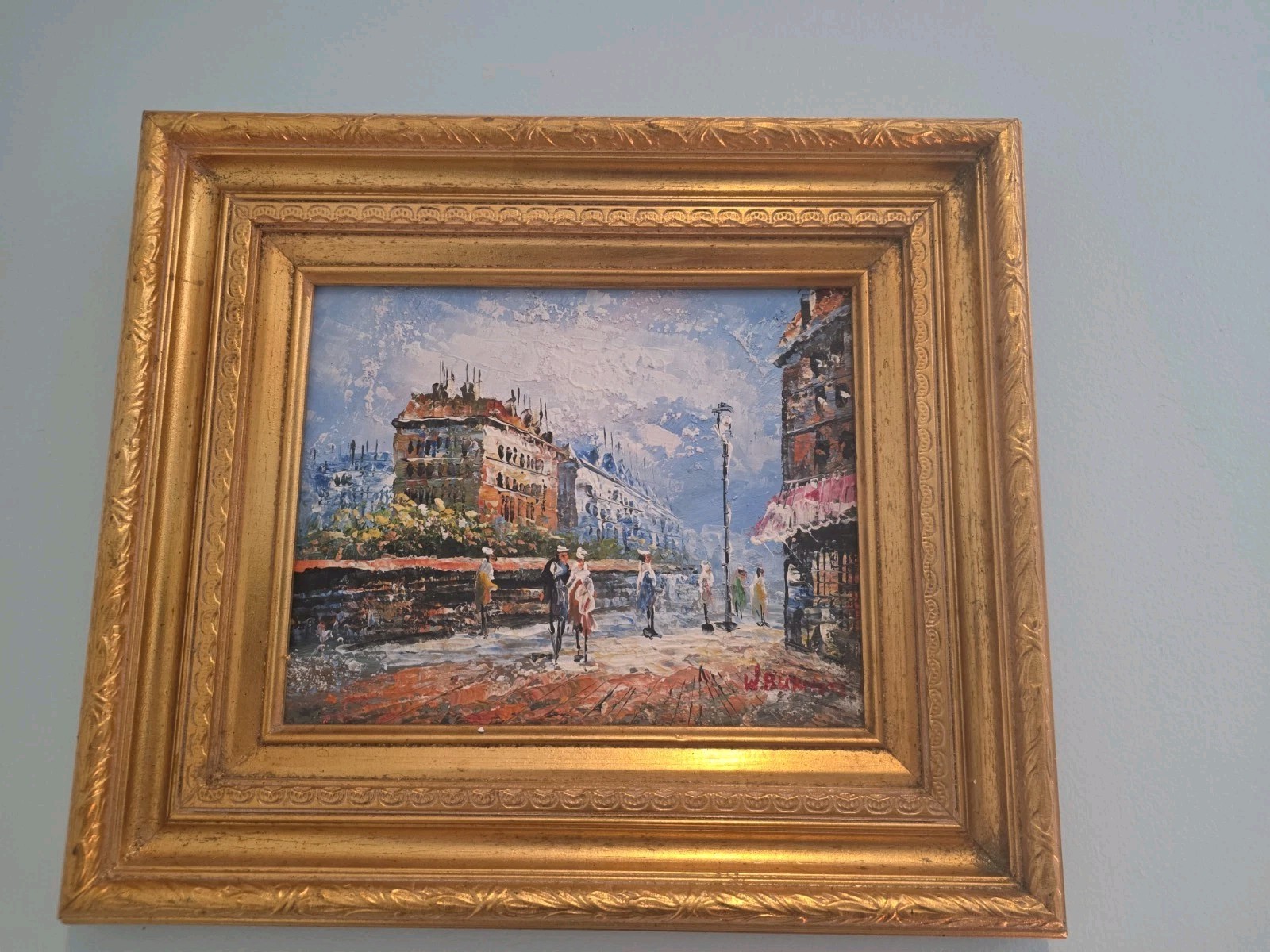 Vintage W. Burnett Parisian Street Scene Oil Painting 9.5×8″ Frame Impressionist