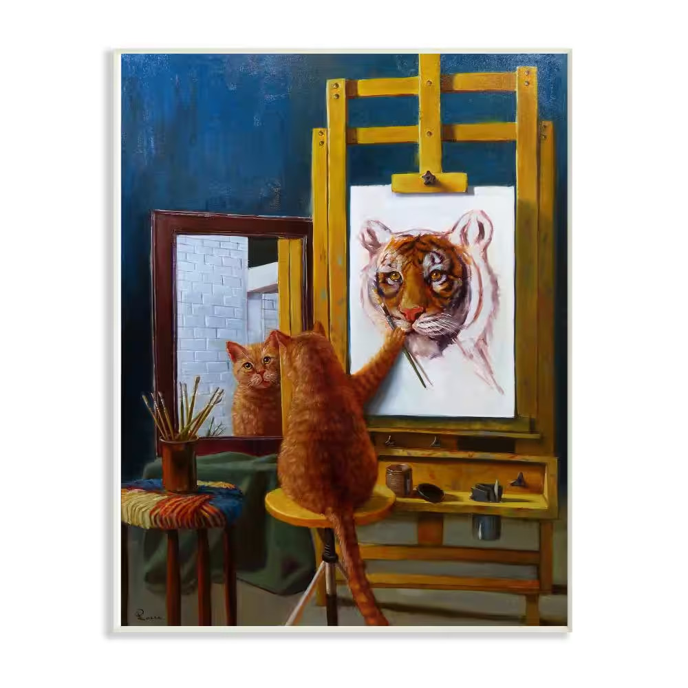 12.5 In. X 18.5 In. “Cat Confidence Self Portrait as a Tiger Funny Painting” NE