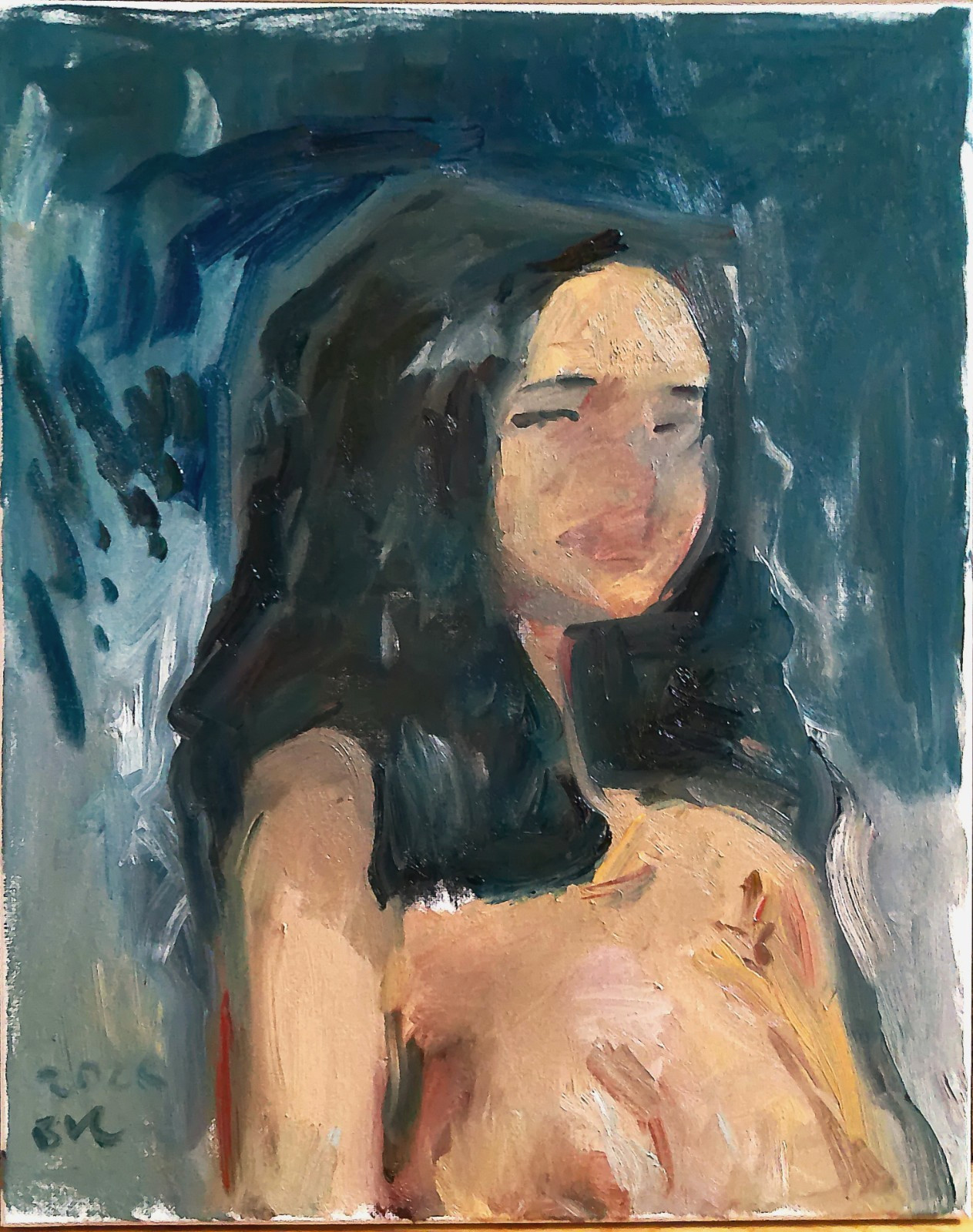 16″x20″ Boudoir Realism Portrait Woman Oil Painting on Canvas Original Signed