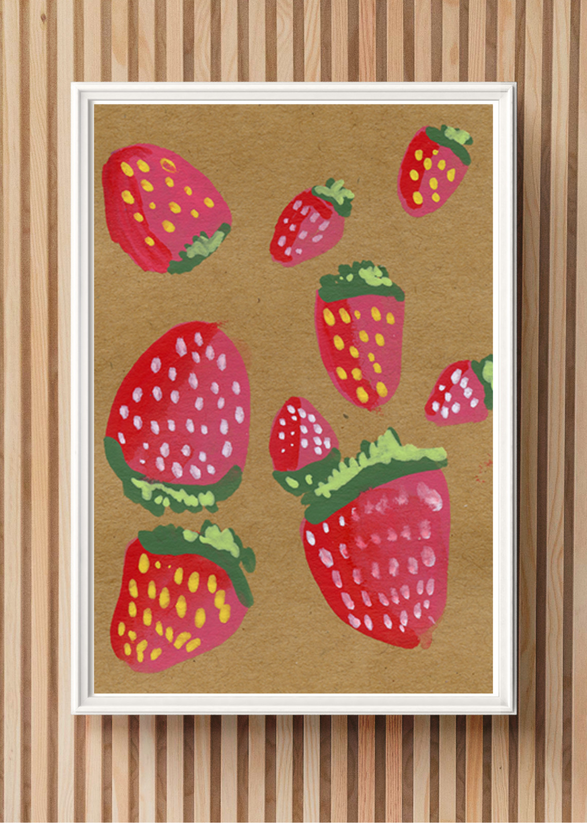 ACEO / ATC Strawberries Toned Paper Still Life Background Acrylic OOKA Painting
