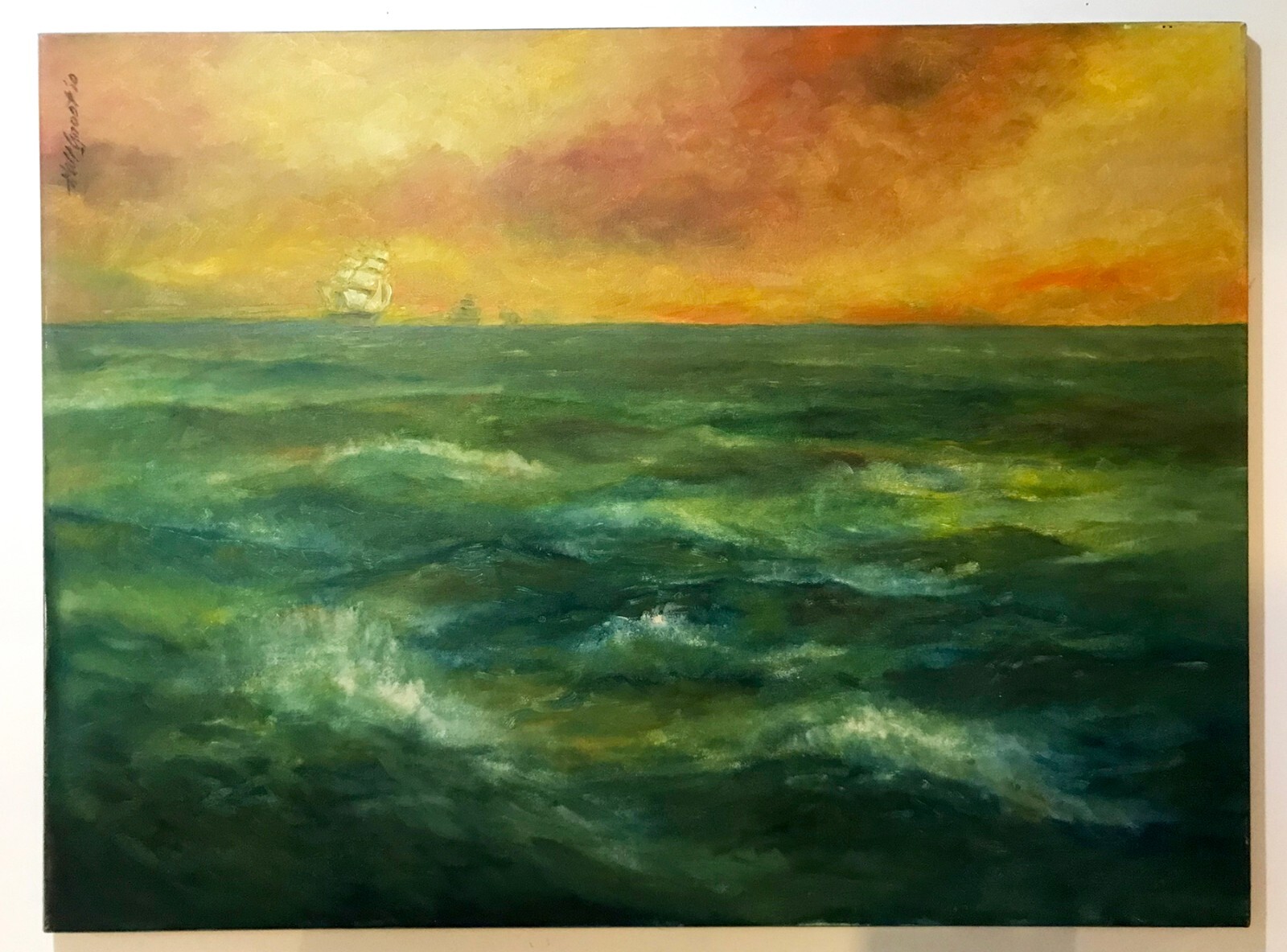 Atlantic Sailing 30×40 in. Oil on stretched canvas Hall Groat Sr.
