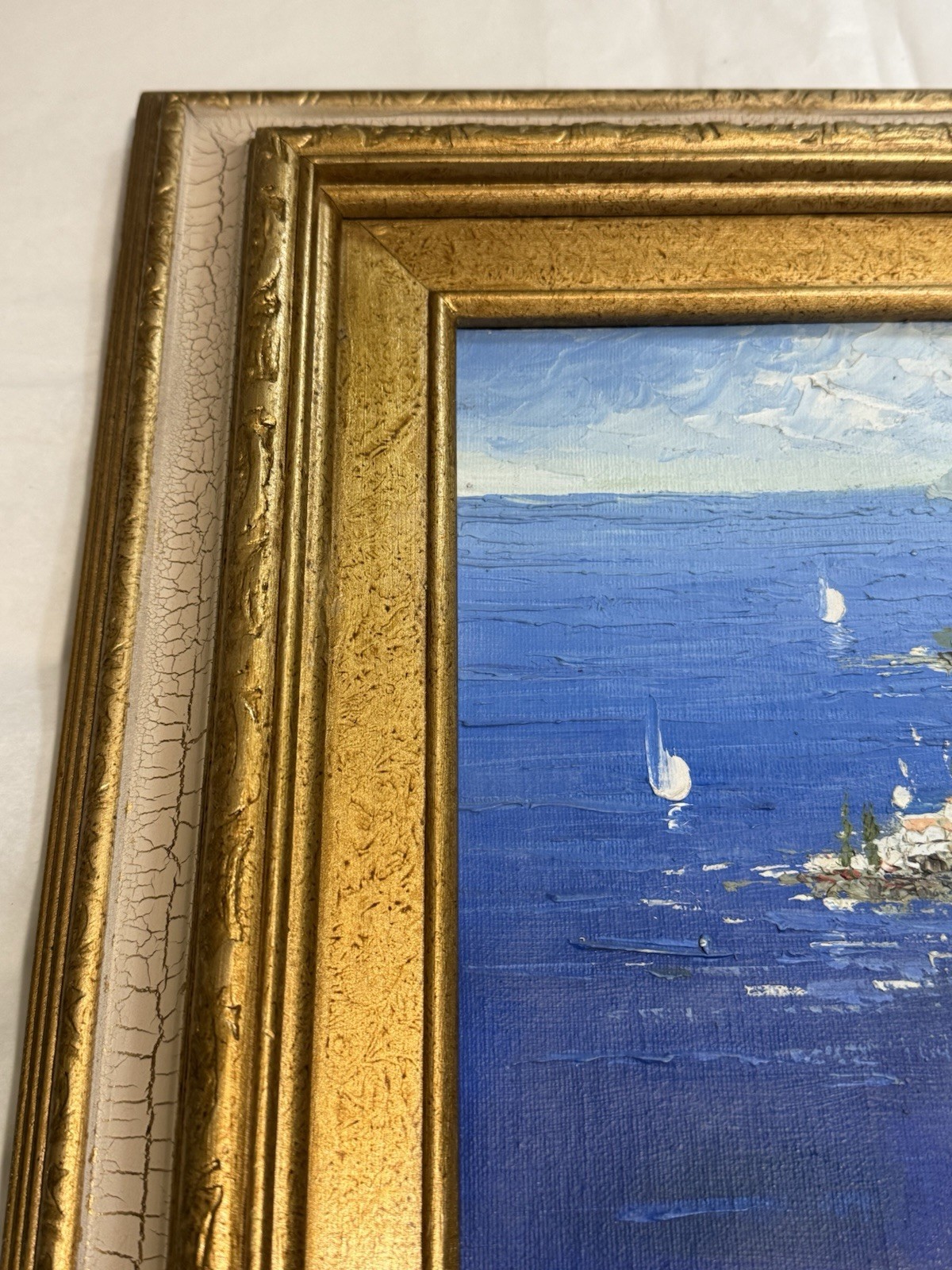 VTG 15×13 Gilded Gold Wood Framed Unsigned Italy Landscape Oil Painting