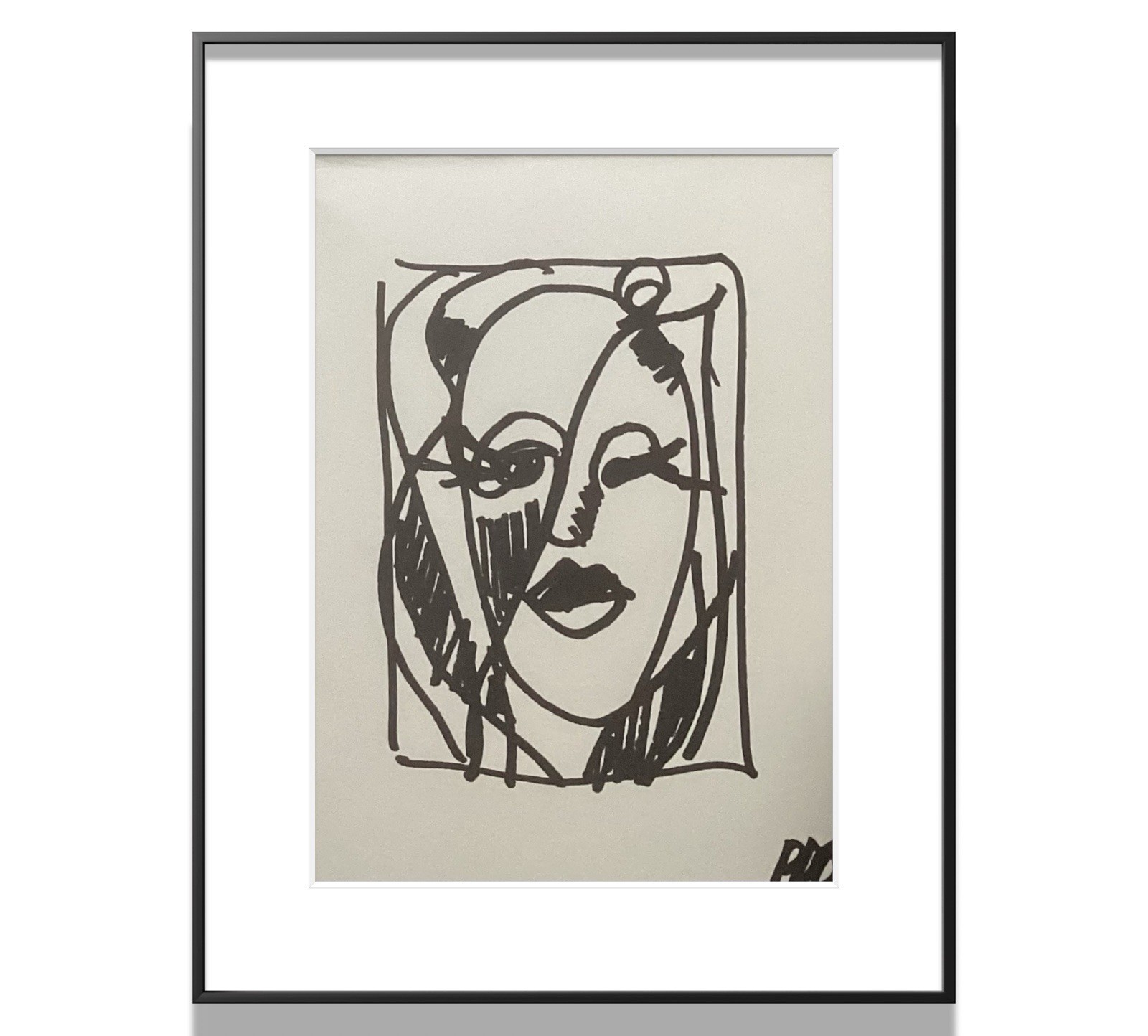 PDQ Artist Original Art Cubist Face Abstraction Realistic Marker Ink 4×6 Drawing