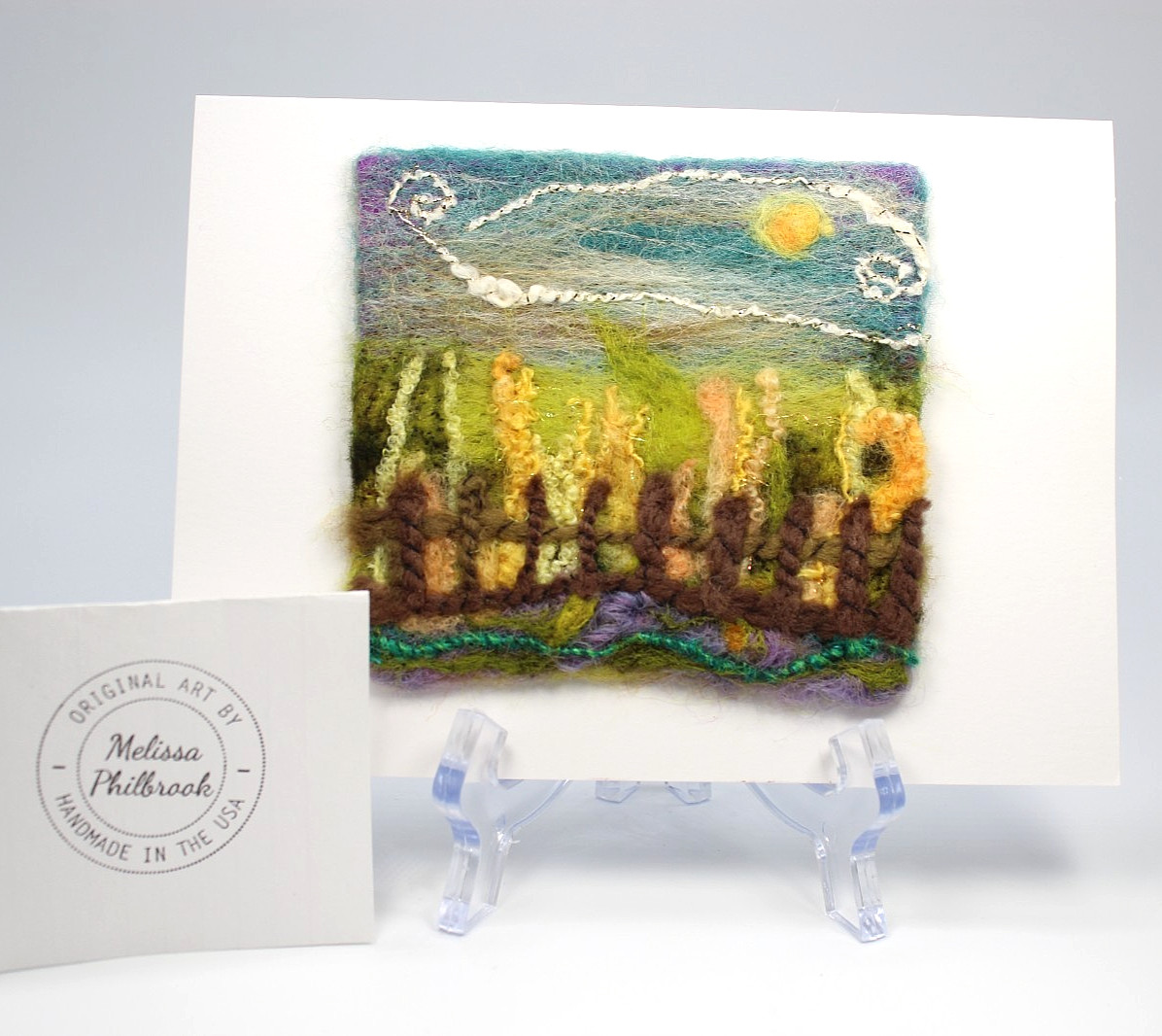 Folk Art Painting Handcrafted Needle Felted Card Melissa Philbrook Fiber Artist
