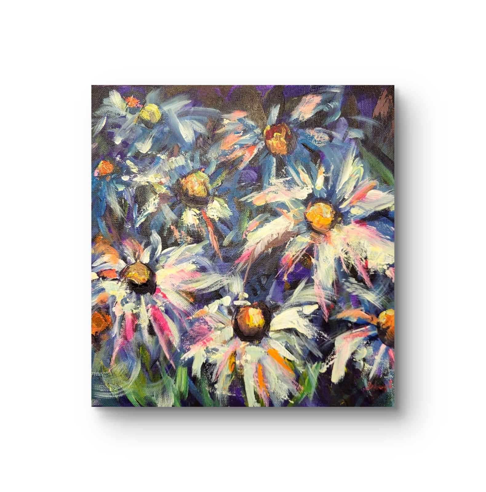 12 X 12 Loose Floral Acrylic Original Painting On Gallery Canvas, Daisies