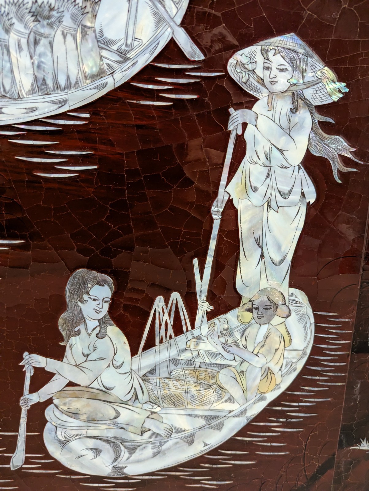 Mother Of Pearl Painting Lacquer Wood Wall Art 4 in 1 Asian culture 20th Century