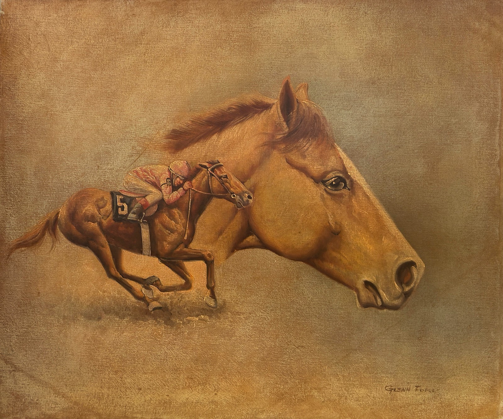 Original Art Oil on Canvas Painting Horse Race Racing and Jockey 20×24 inches