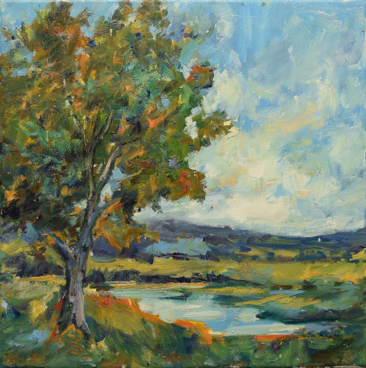 Art Original Oil Painting by RM Mortensen “County Line” Landscape River Lake Sky