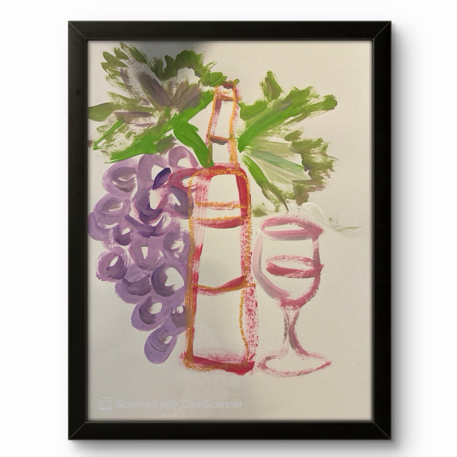 BLESSED#1391 Wine Bottle Grape Glass 14×11 Original Paper Art Modern Abstract