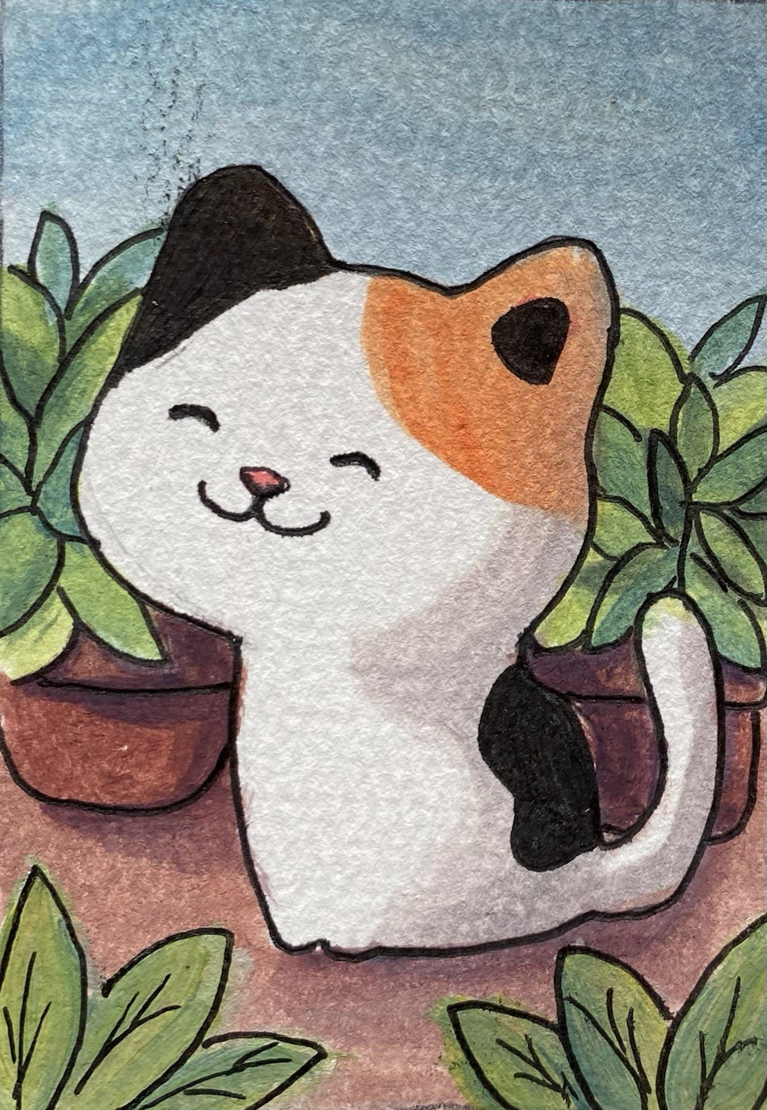 ACEO Original Mixed Media Painting Art Cat