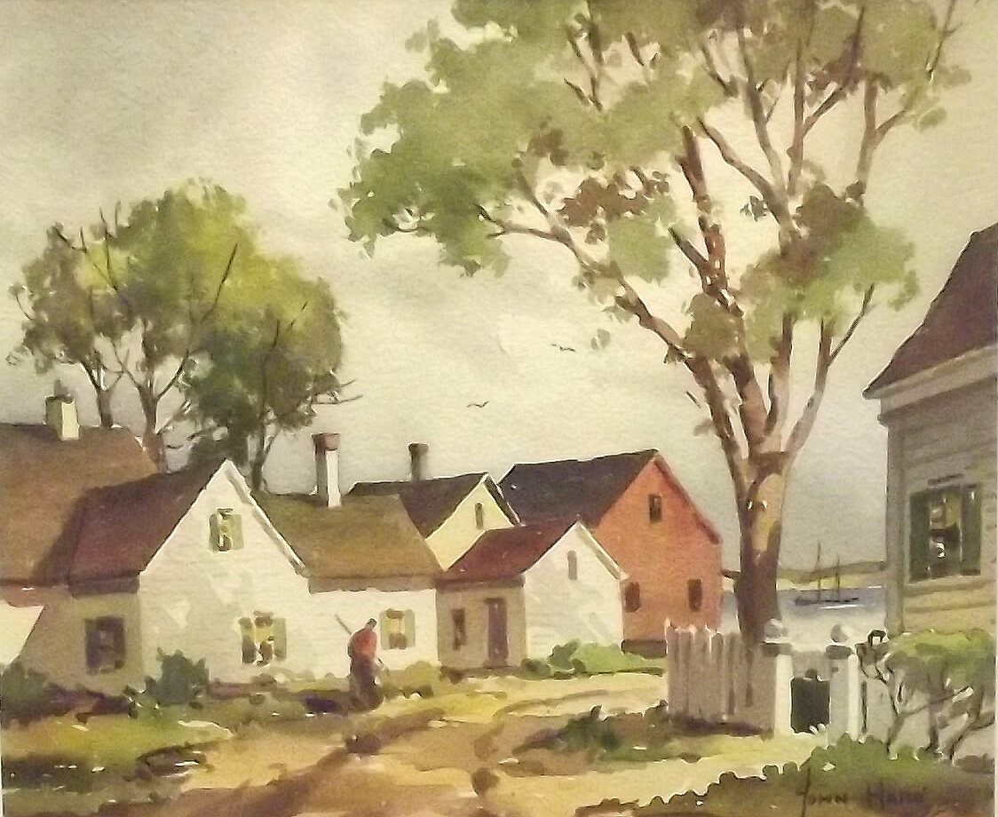 “New England Village” original watercolor- John Cuthbert Hare American 1908-1978
