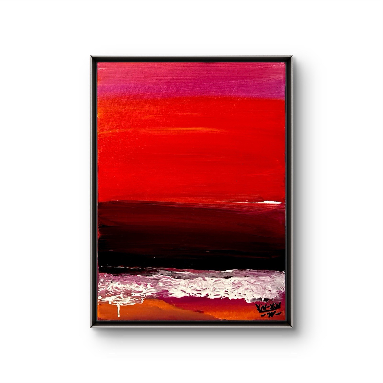 XIN-XIN Original Acrylic Painting Sunset Seascape Orange Magenta Ocean Art 12×16