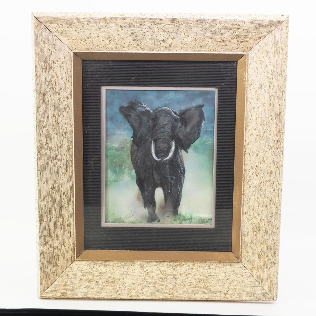 Folk Art Watercolor Painting Elephant Framed Art