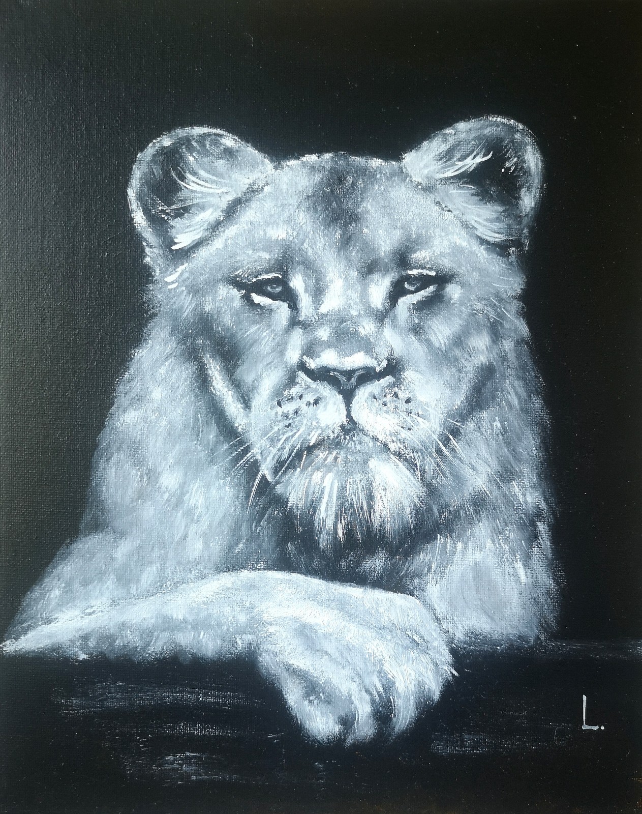 Lioness Original oil painting Portrait Best gift 100% handmade 9.4×11.8 in