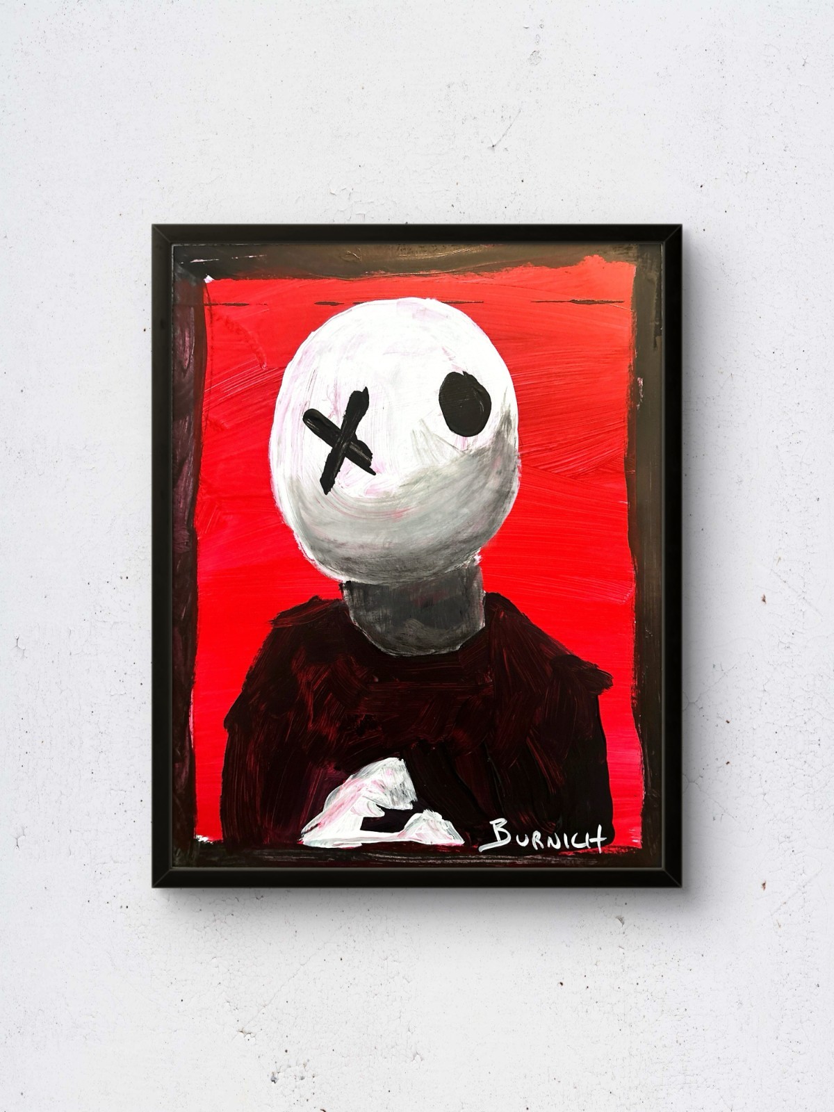 Burnich Original Ghost On Red 11×14 Canvas Figurative Surrealism Art Painting