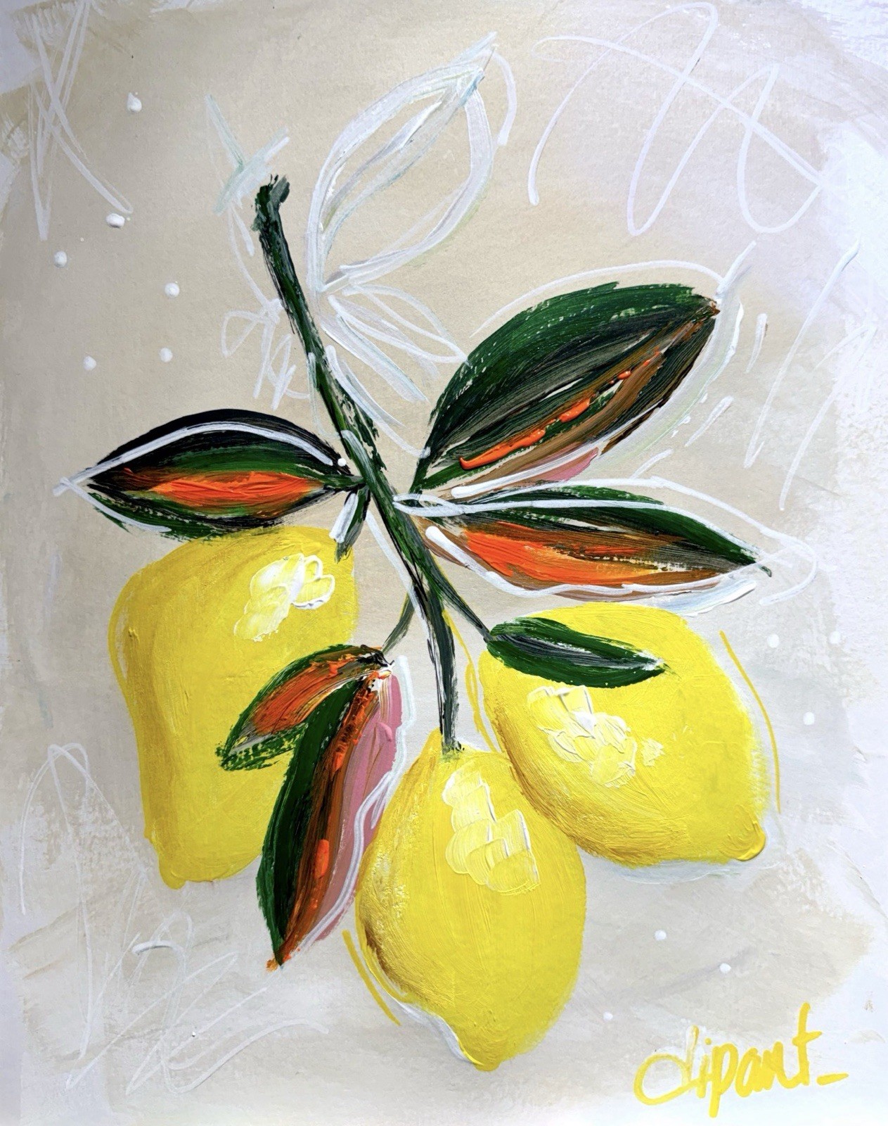 Lemons 11×14 Paper Original Artwork Expressionism Modern Pop Art Abstract