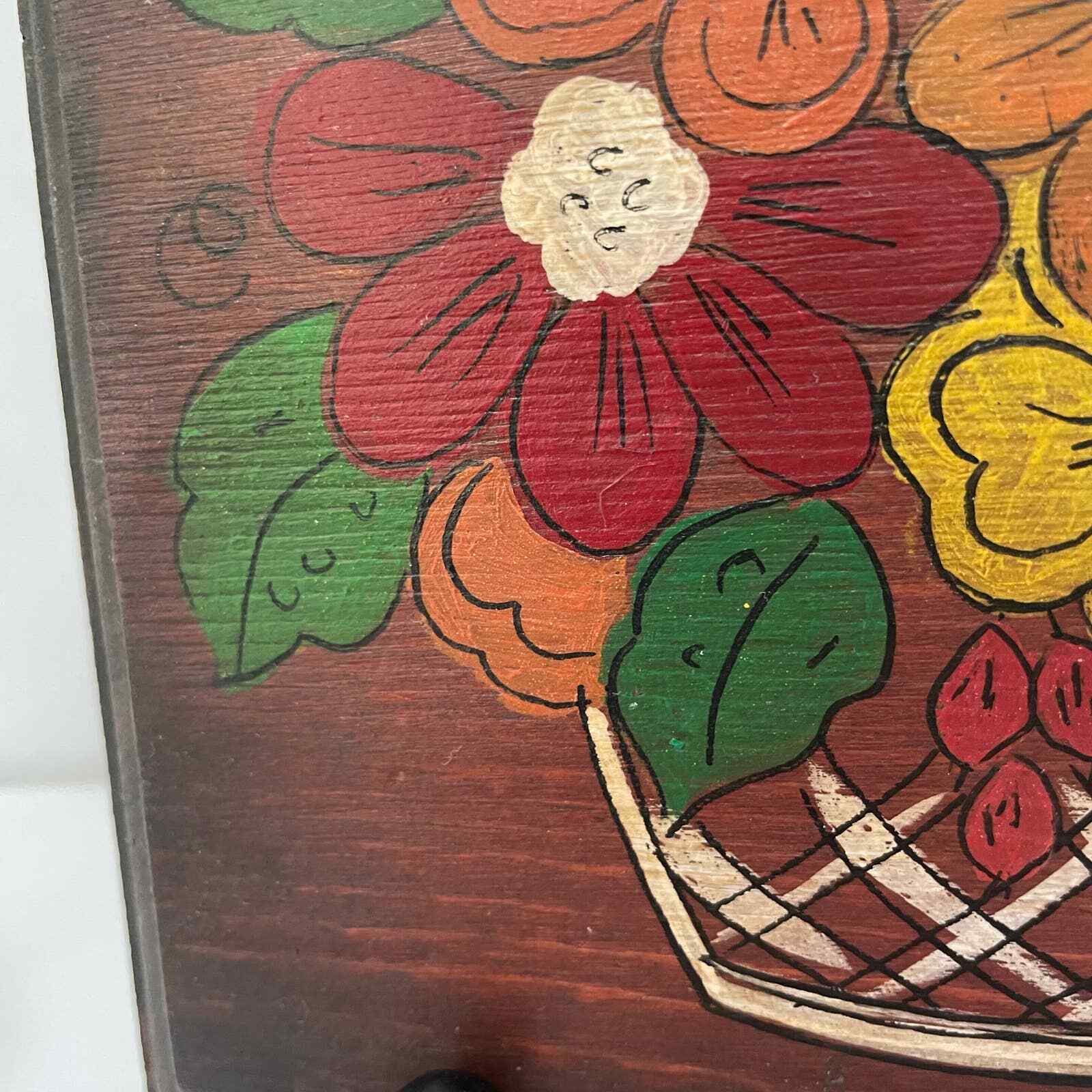 Vintage Original Painting Basket of Flowers