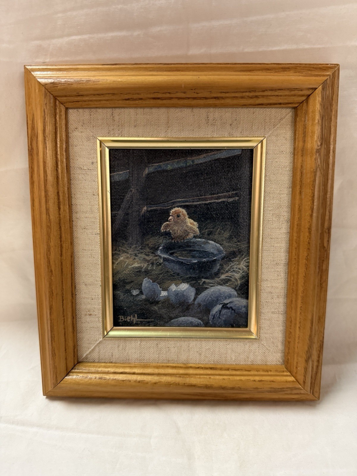 Framed Original Biehl Painting Single Chick